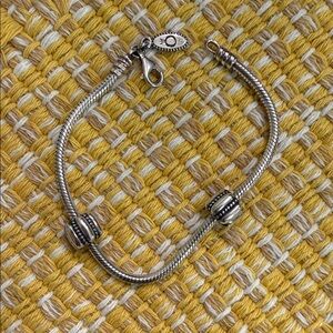 Pandora Sterling Silver Beaded Charm Bracelet with Two Silver Spacer Beads